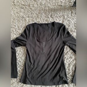 Buffalo David Bitton Black Ribbed Blouse